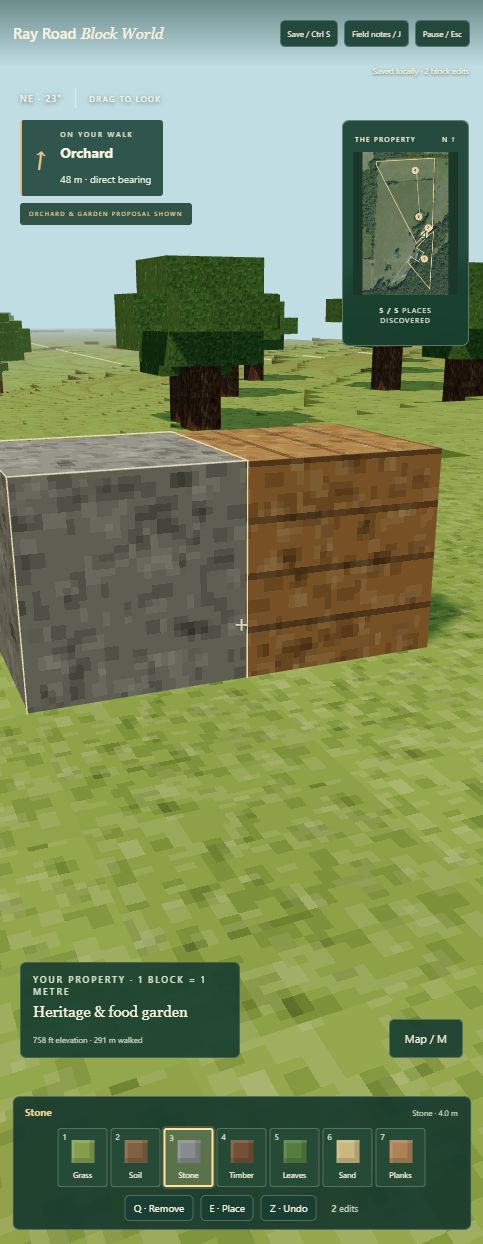 Stone and timber blocks placed on the grassy Ray Road hills